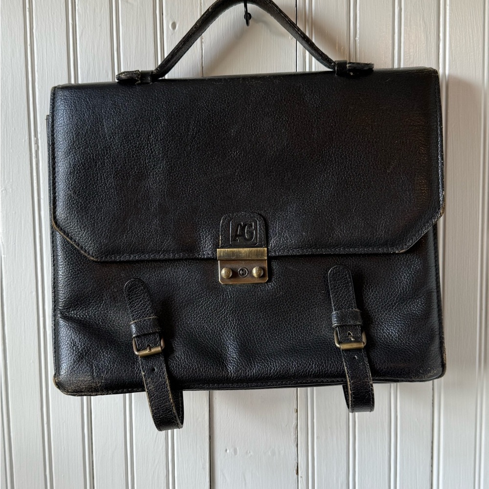 Vintage Alain Gros (Made in France) Distressed Black Leather Briefcase/Bag